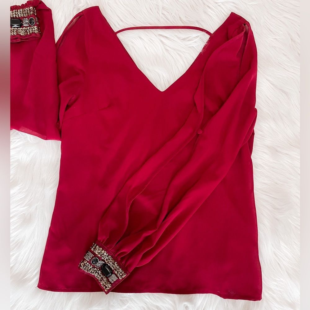 Francesca’s Merlot Long Sleeve Cold Shoulder With Embellished Wrist